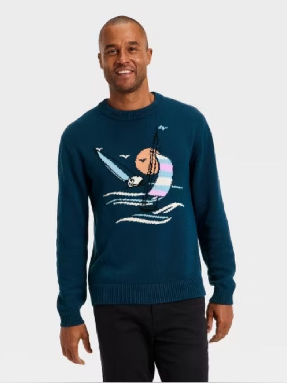 Men's Textured Crewneck Sailboat Sweater Goodfellow & Co Target Navy Blue L
